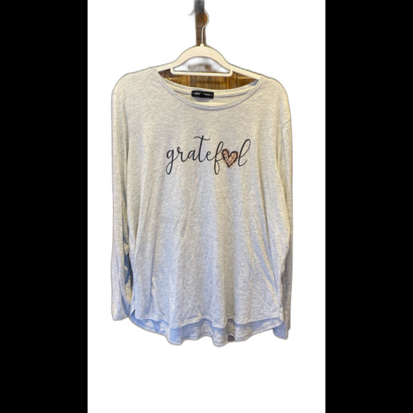 State of Mine T Shirt Plus Sz XXL Long Sleeve Gray "Grateful Casual Top +Stretch - Picture 1 of 9